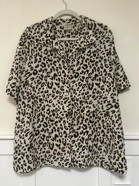 Allison Daley Leopard Print Button-Up Blouse - Black, Tan & Cream
